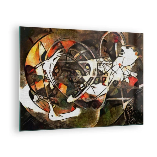 Obraz na skle - Abstraktní malba s kruhy a dynamickými liniemi - 70x50cm - Slyšíš pohyb? - Moderní nástěnná dekorace do obývacího pokoje a ložnice ARTTOR