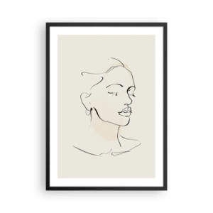 Plakát v černém rámu - Portrét ženy v minimalistickém stylu čárové grafiky - 50x70cm - Výrazným tahem - Moderní nástěnná dekorace do obývacího pokoje a ložnice ARTTOR