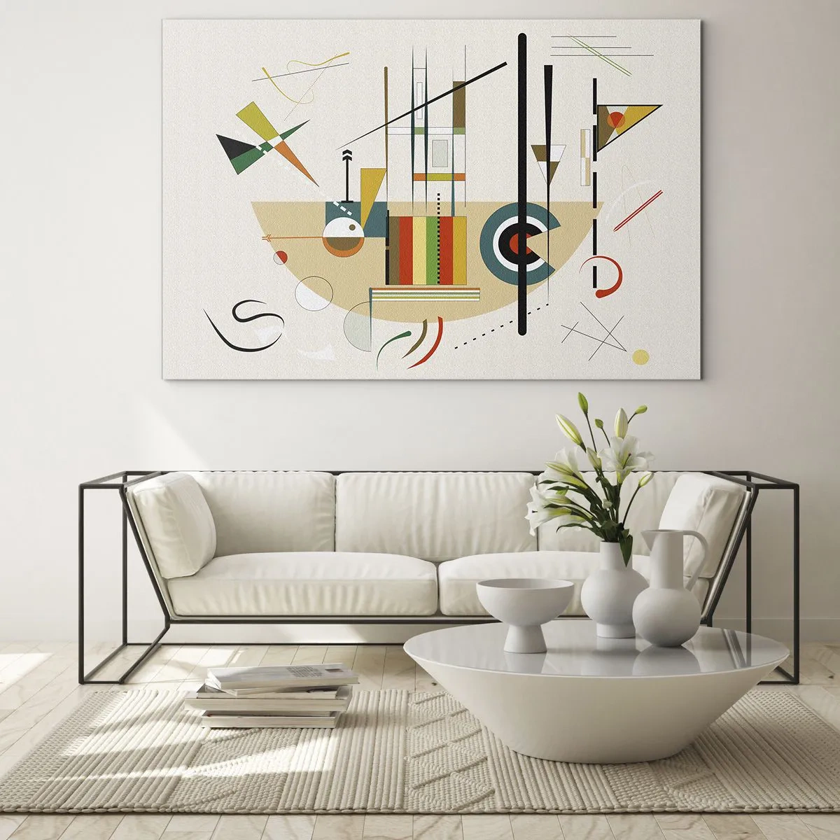 Obraz na skle - Barevná geometrická abstrakce na světlém pozadí - 70x50cm - A svět se směje - Moderní nástěnná dekorace do obývacího pokoje a ložnice ARTTOR