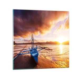 Obraz na skle - Po celém dni se natáhnout na písku - 70x70 cm