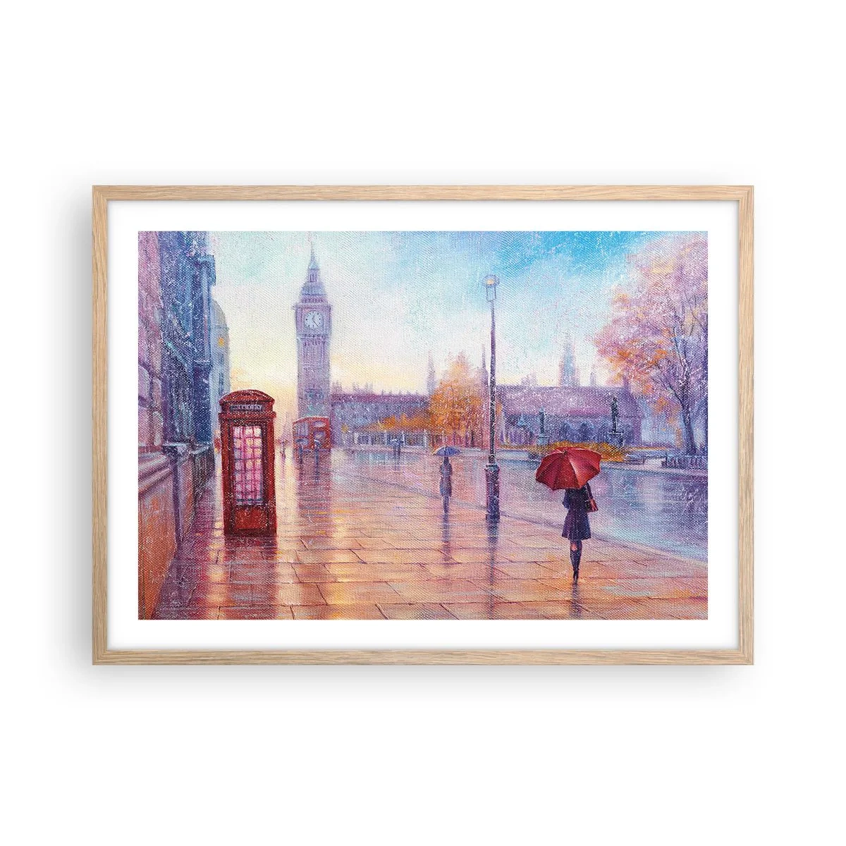 Plakát v rámu světlý dub - Londýnský podzimní den - 70x50 cm