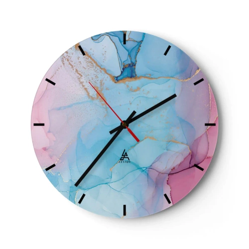 Nástěnné hodiny - Abstrakce v pastelových barvách se zlatými akcenty - 30x30cm - Setkávání a prolínání - Moderní nástěnná dekorace do obývacího pokoje, kuchyně a ložnice ARTTOR