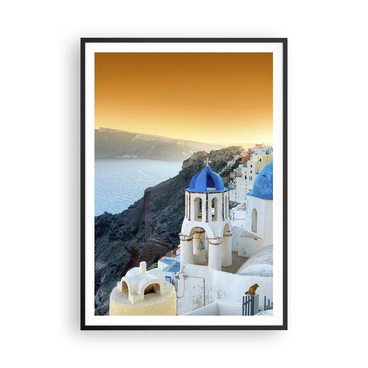 Plakát v černém rámu - Santorini - přitulené ke skalám - 70x100 cm