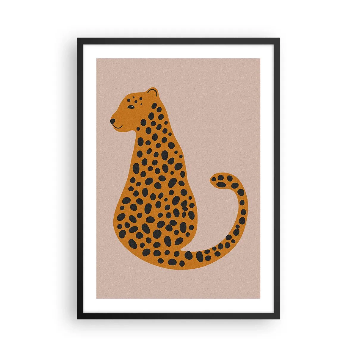 Plakát v černém rámu - Minimalistický gepard na béžovém pozadí - 50x70cm - Leopardní vzor je v módě - Moderní nástěnná dekorace do obývacího pokoje a ložnice ARTTOR