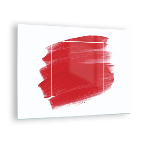 Obraz na skle - Abstraktní červená skvrna s bílým rámečkem - 70x50cm - Mimo rám - Moderní nástěnná dekorace do obývacího pokoje a ložnice ARTTOR