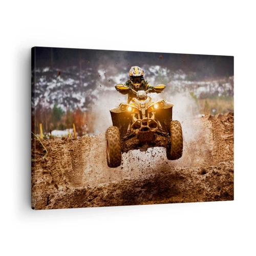 Obraz na plátně - Extrémní jízda na čtyřkolce v bahnitém terénu - 70x50cm - No risk no fun - Moderní nástěnná dekorace do obývacího pokoje a ložnice ARTTOR