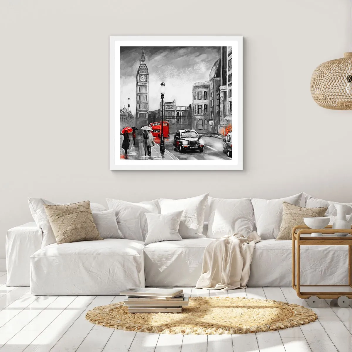 Plakát v bílém rámu - Vůbec ne šedé město - 30x30 cm