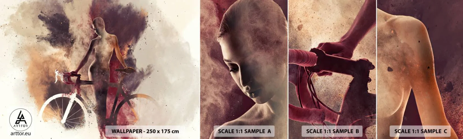 Fototapeta Vzorek Standard Eco - Cyklistická duše v mramorových tvarech - Abstrakce, Žena, Jízdní kolo - 100x30 cm