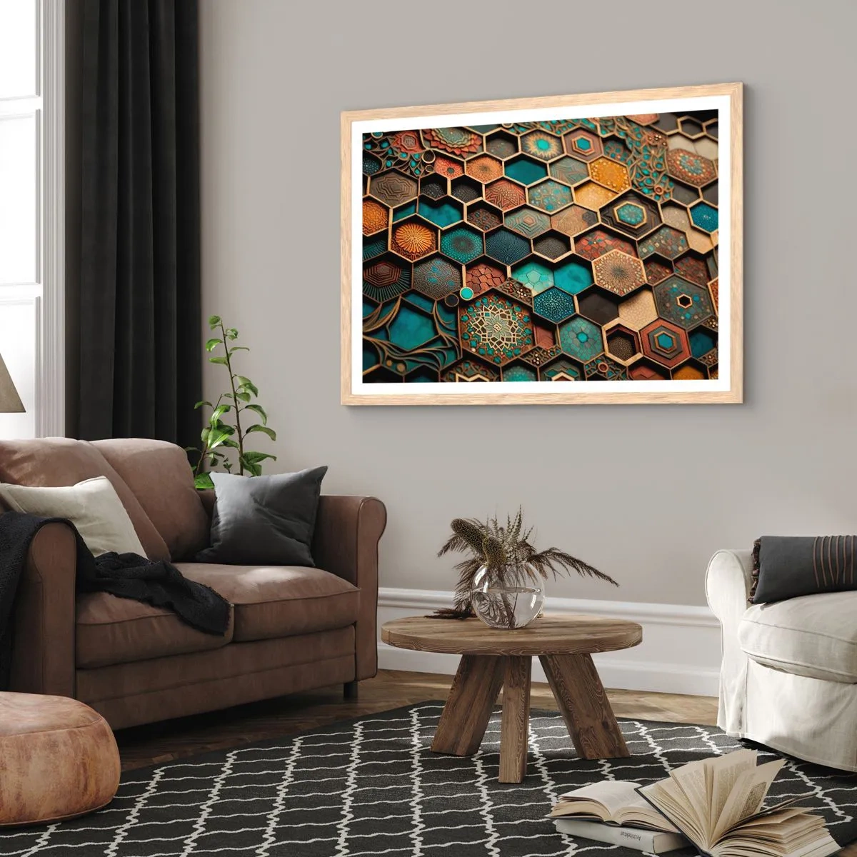 Plakát v rámu světlý dub - Arabské ornamenty – variace - 50x40 cm