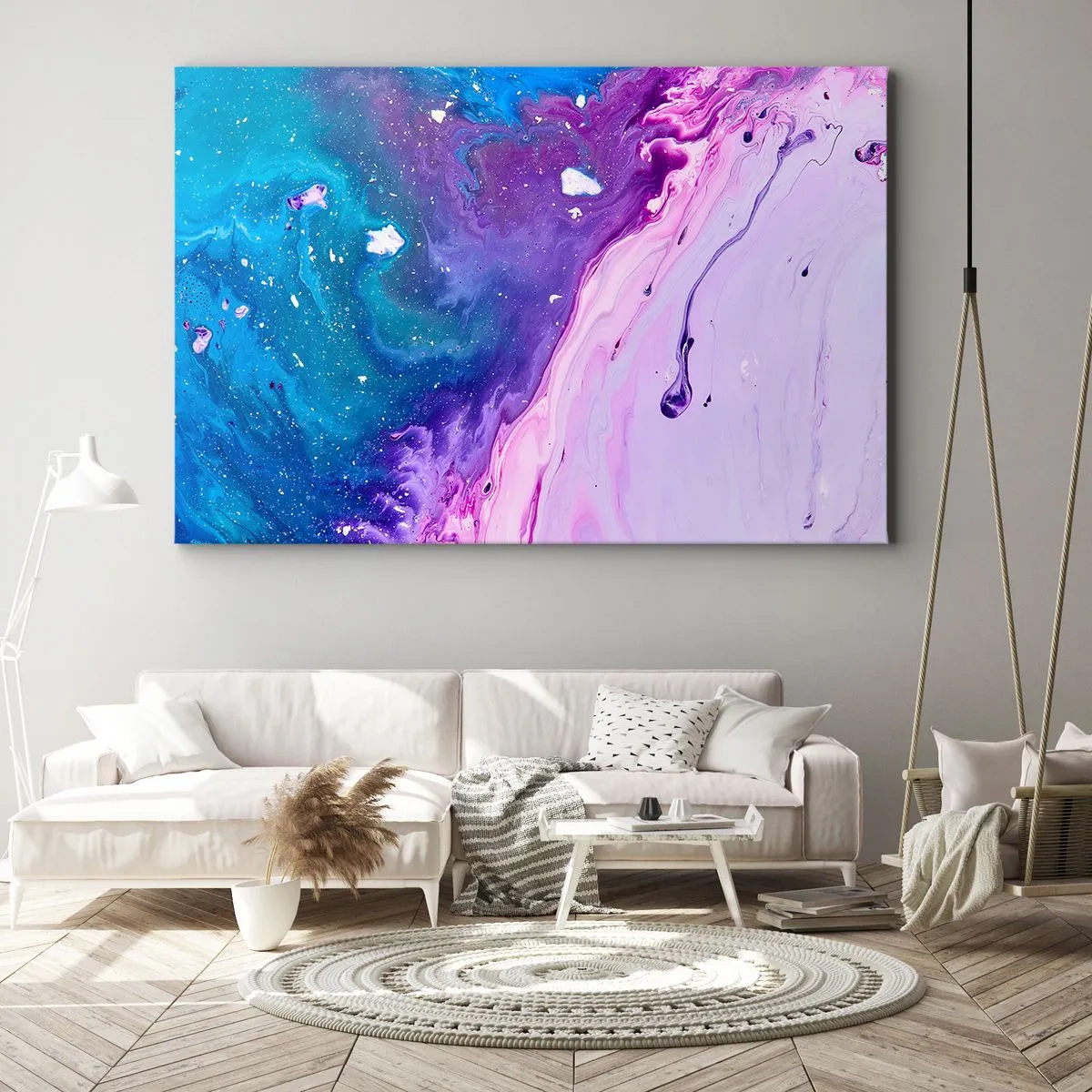 Obraz na plátně - Abstrakce ve fialových a tyrkysových barvách inspirovaná kontrasty - 70x50cm - Yin a yang - Moderní nástěnná dekorace do obývacího pokoje a ložnice ARTTOR