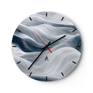 Nástěnné hodiny - Grafické, vlnité čáry v bílých a modrých tónech - 30x30cm - Bílé a modré vlny - Moderní nástěnná dekorace do obývacího pokoje, kuchyně a ložnice ARTTOR