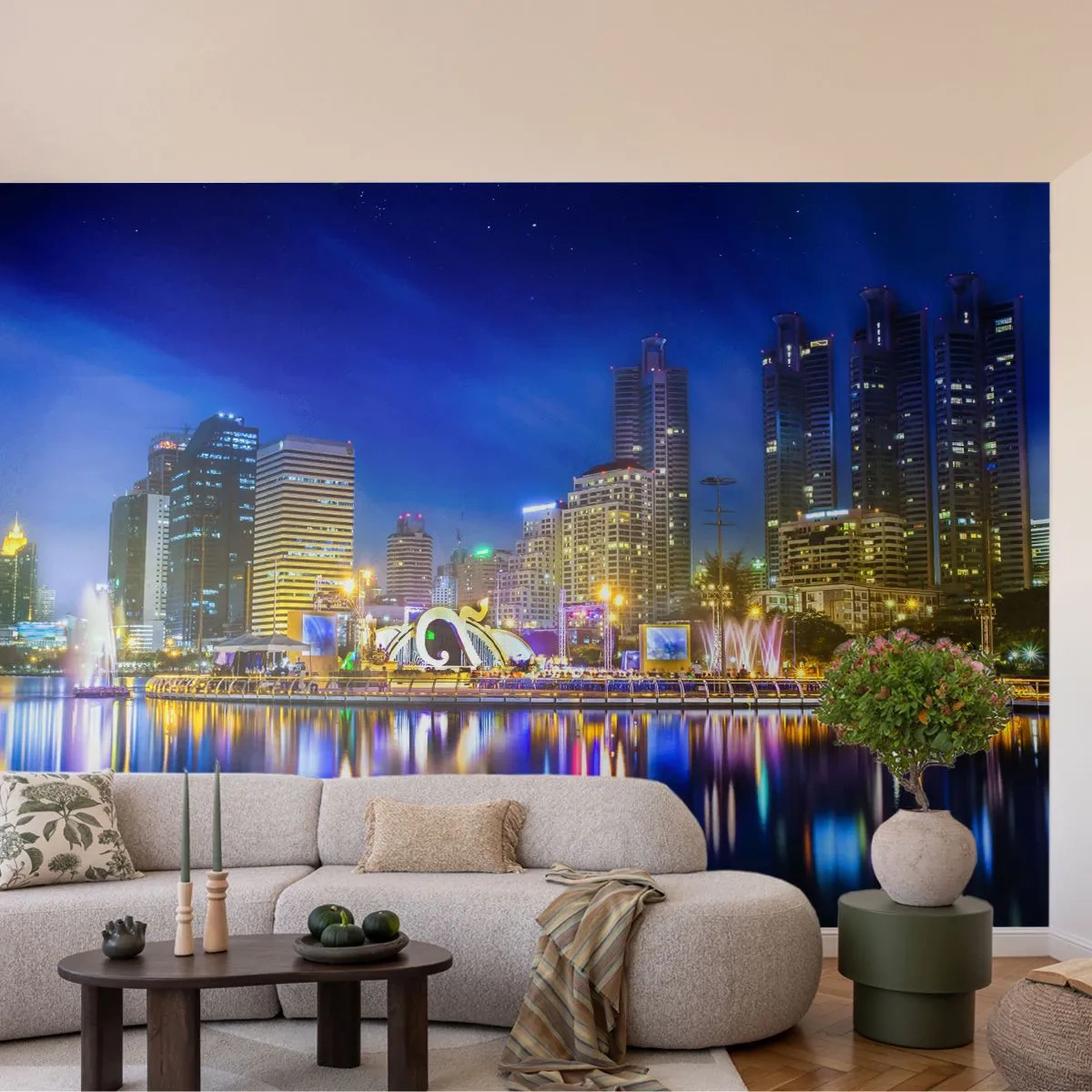Fototapeta Premium Canvas - Duhová noc metropole - Město, Bangkok, Architektura - 250x175 cm
