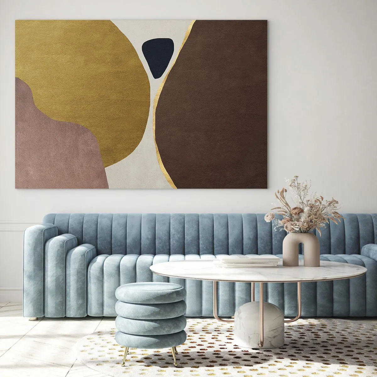 Obraz na skle - Minimalistická kompozice abstraktních tvarů - 70x50cm - Abstrakce – místo v prostoru - Moderní nástěnná dekorace do obývacího pokoje a ložnice ARTTOR