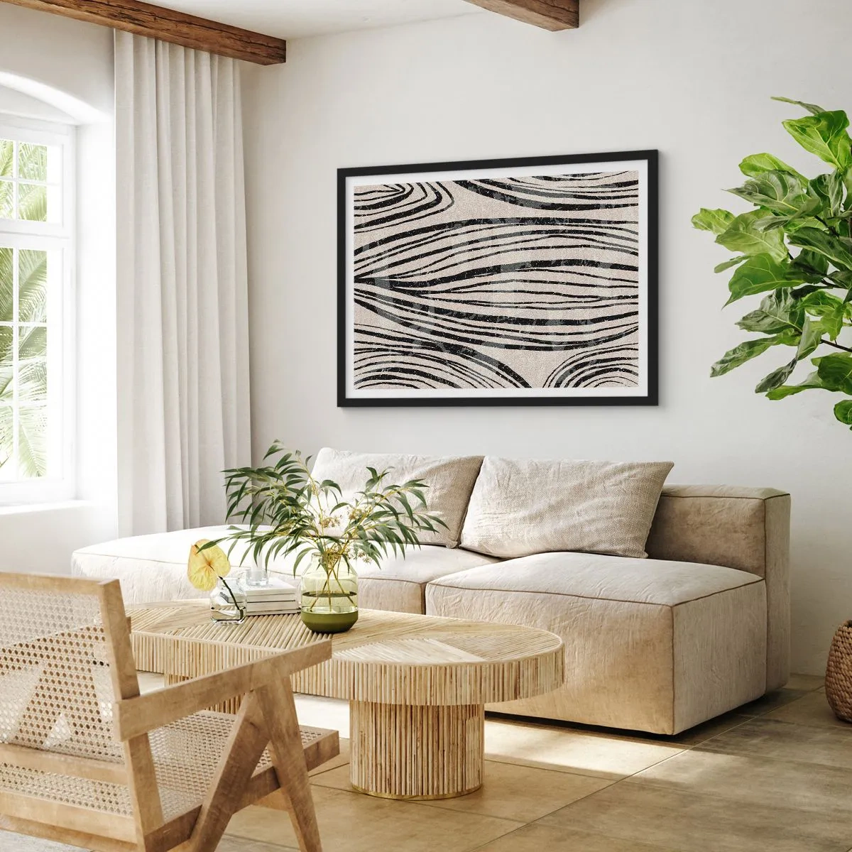 Plakát v černém rámu - Močál s liniemi - 100x70 cm