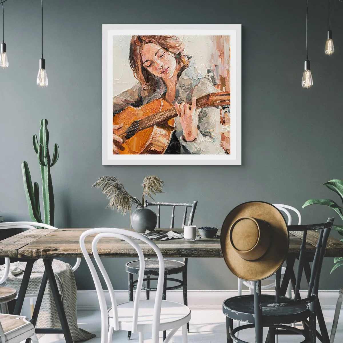 Plakát v bílém rámu - Koncert pro kytaru a dívčí srdce - 60x60 cm