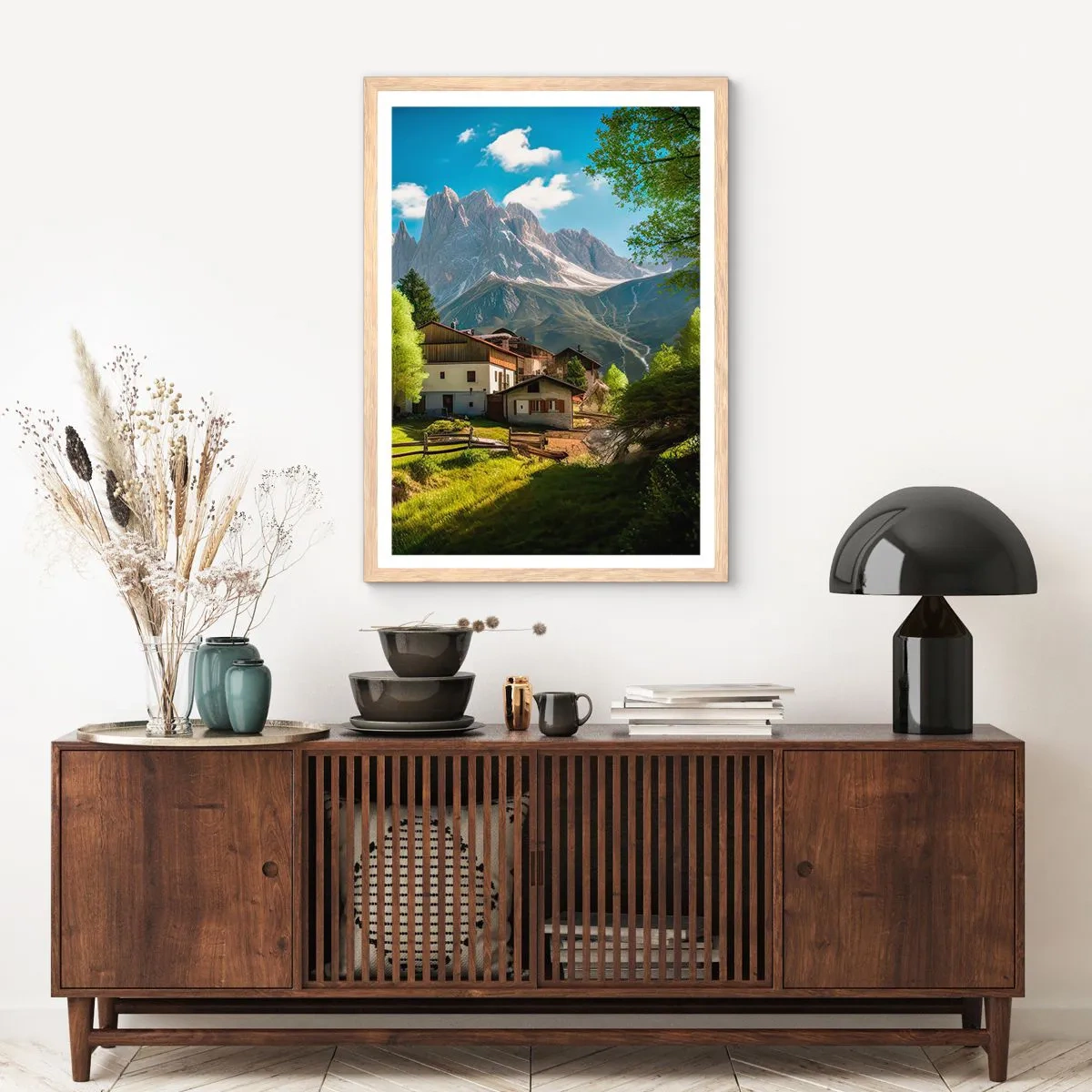 Plakát v rámu světlý dub - Alpská idyla - 61x91 cm