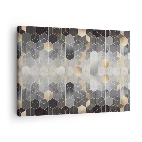 Obraz na plátně - Geometrický vzor ve zlatých odstínech - 70x50cm - Diamantová kompozice - Moderní nástěnná dekorace do obývacího pokoje a ložnice ARTTOR