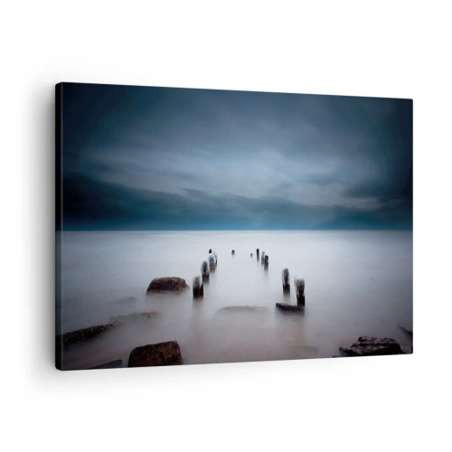 Obraz na plátně - Staré molo na pozadí klidného moře - 70x50cm - Zamyšlené jezero - Moderní nástěnná dekorace do obývacího pokoje a ložnice ARTTOR