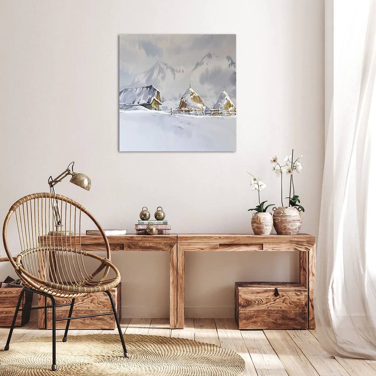 Obraz na plátně - V zasněženém údolí - 60x60 cm