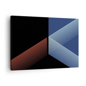 Obraz na plátně - Geometrické linie v odstínech červené a modré - 70x50cm - Jednoduchý příběh - Moderní nástěnná dekorace do obývacího pokoje a ložnice ARTTOR