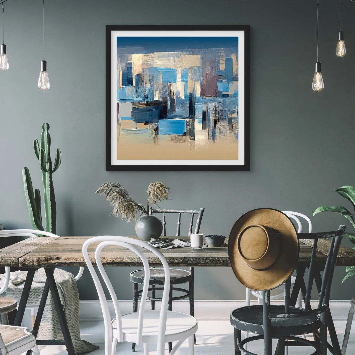 Plakát v černém rámu - Modrá konstrukce - 60x60 cm