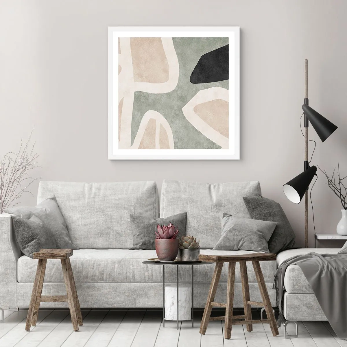 Plakát v bílém rámu - Kompozice s černým motivem - 50x50 cm
