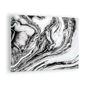 Obraz na skle - Abstraktní vzor v odstínech černé a bílé připomínající vlny. - 70x50cm - Na začátku byl chaos - Moderní nástěnná dekorace do obývacího pokoje a ložnice ARTTOR