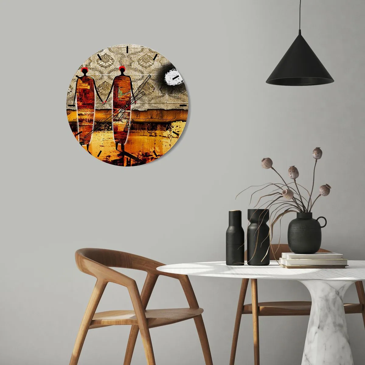 Nástěnné hodiny - Etnická kompozice v barvách Afriky - 40x40 cm