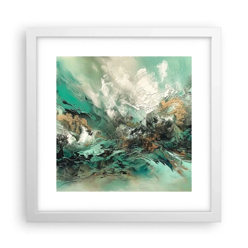 Plakát v bílém rámu - Smaragdově černé vlnobití - 30x30 cm