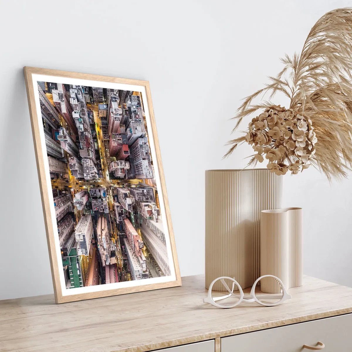 Plakát v rámu světlý dub - Pozdrav z Hongkongu - 40x50 cm