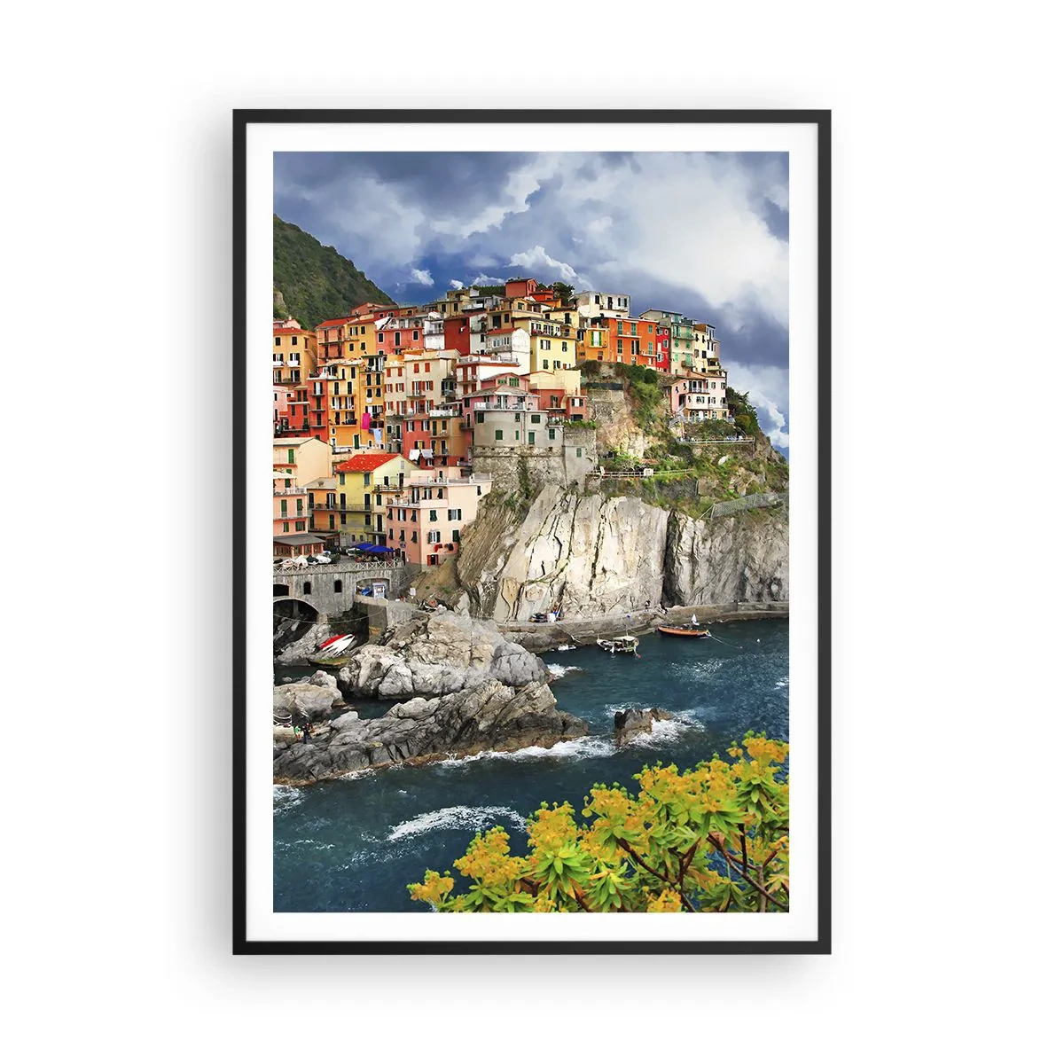 Plakát v černém rámu - Hromádka přitulená ke skalám - 70x100 cm
