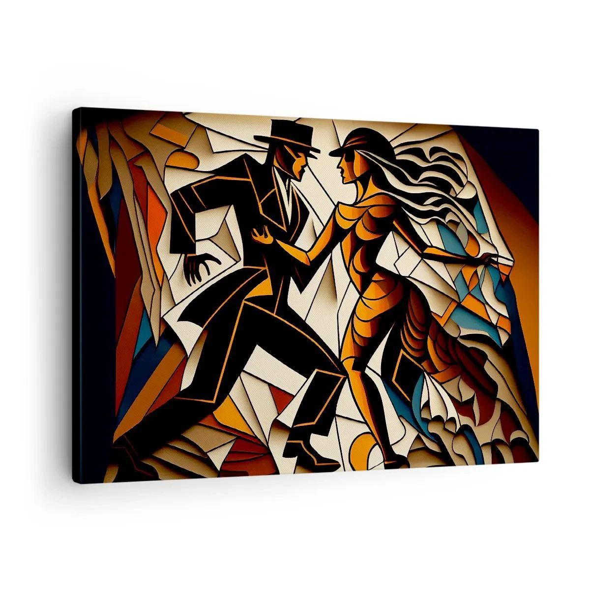 Obraz na plátně - Dynamický pár tančící v abstraktní formě. - 70x50cm - Tanec vřelosti a vášně - Moderní nástěnná dekorace do obývacího pokoje a ložnice ARTTOR