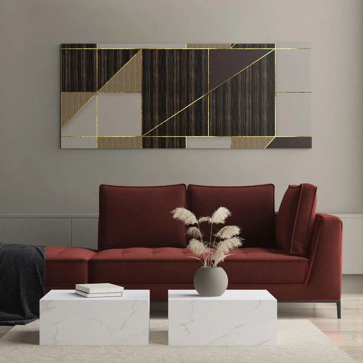 Obraz na skle - Mozaika hnědé a zlaté - 100x40 cm