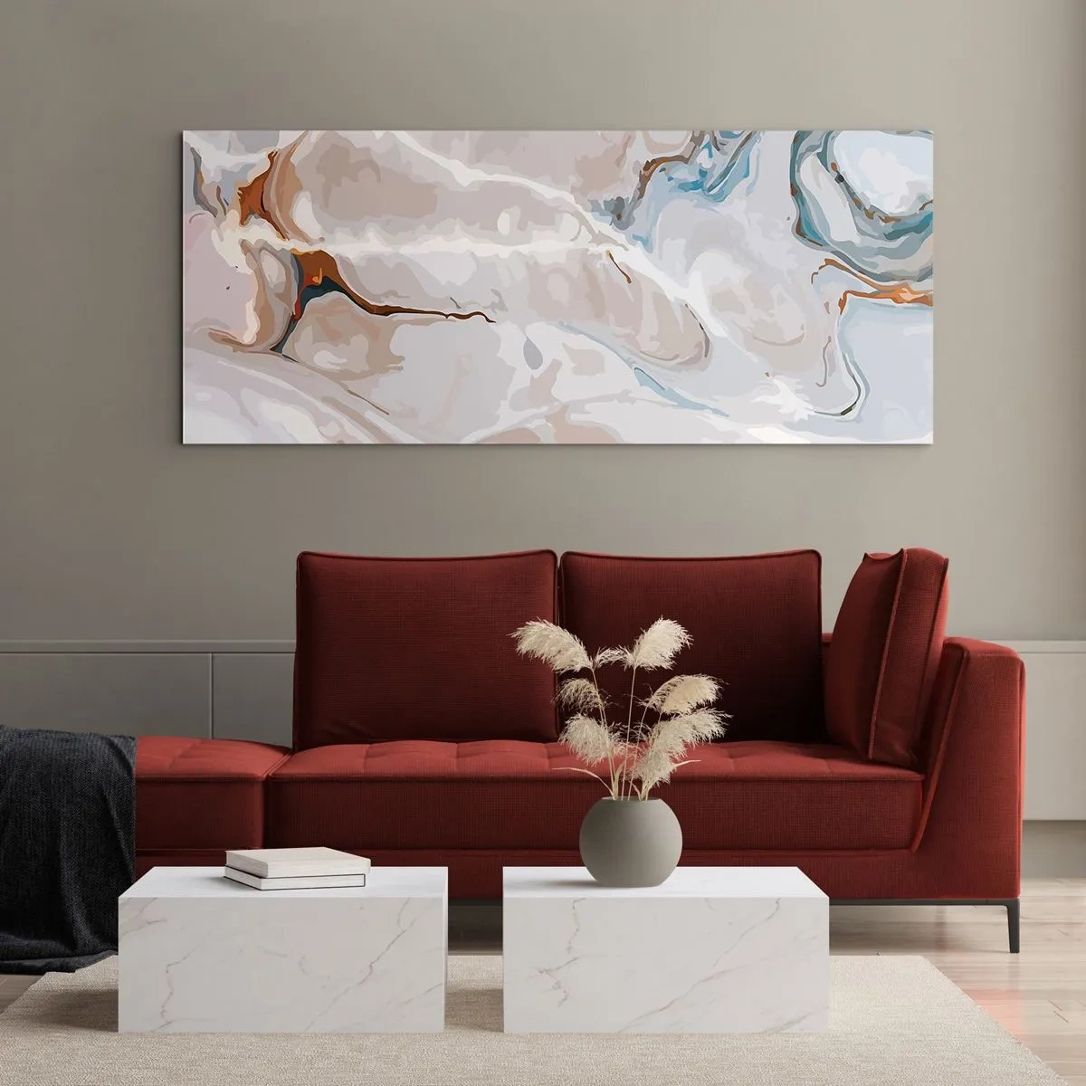Obraz na skle - Modré meandry pod bílou - 100x40 cm