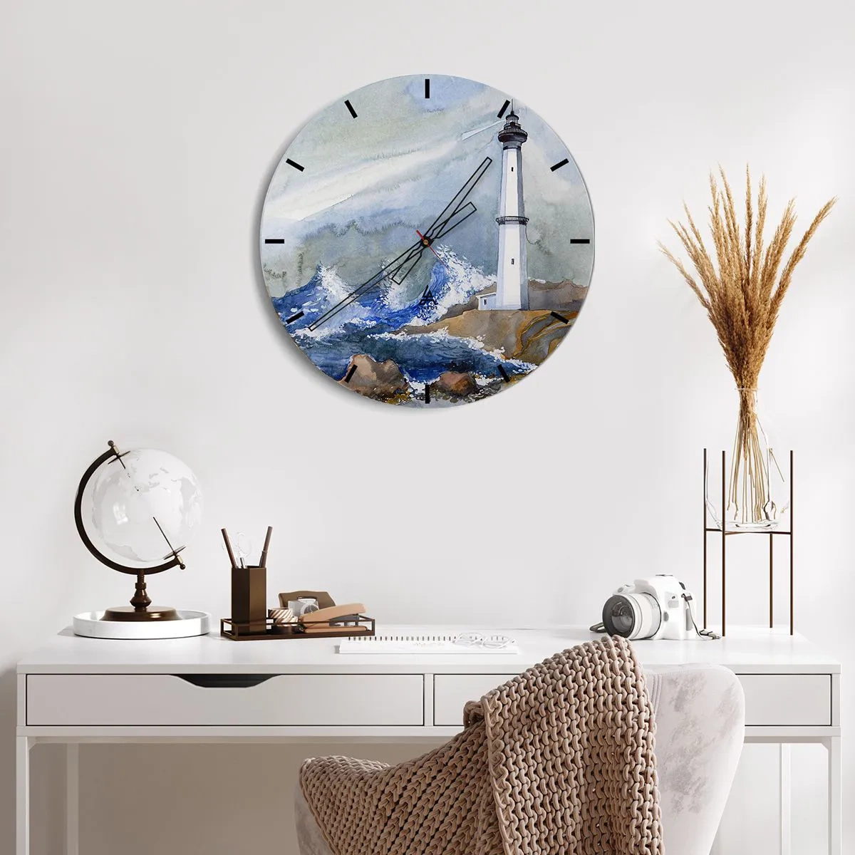 Nástěnné hodiny - Maják nad rozbouřeným mořem - 30x30cm - Proti tmě a hromobití - Moderní nástěnná dekorace do obývacího pokoje, kuchyně a ložnice ARTTOR