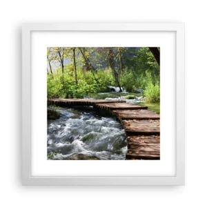 Plakát v bílém rámu - U zpěněného vodopádu - 30x30 cm