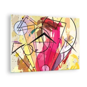 Obraz na skle - Barevná abstrakce s geometrickými vzory a liniemi - 70x50cm - Výbuch - Moderní nástěnná dekorace do obývacího pokoje a ložnice ARTTOR