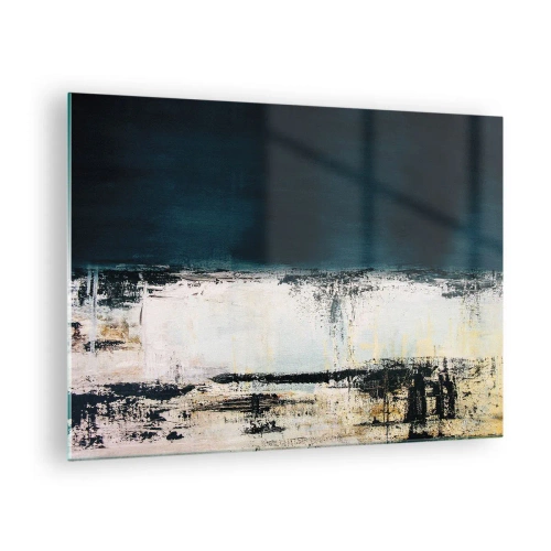 Obraz na skle - Abstraktní krajina v odstínech tmavě modré a bílé - 70x50cm - Horizontální kompozice - Moderní nástěnná dekorace do obývacího pokoje a ložnice ARTTOR