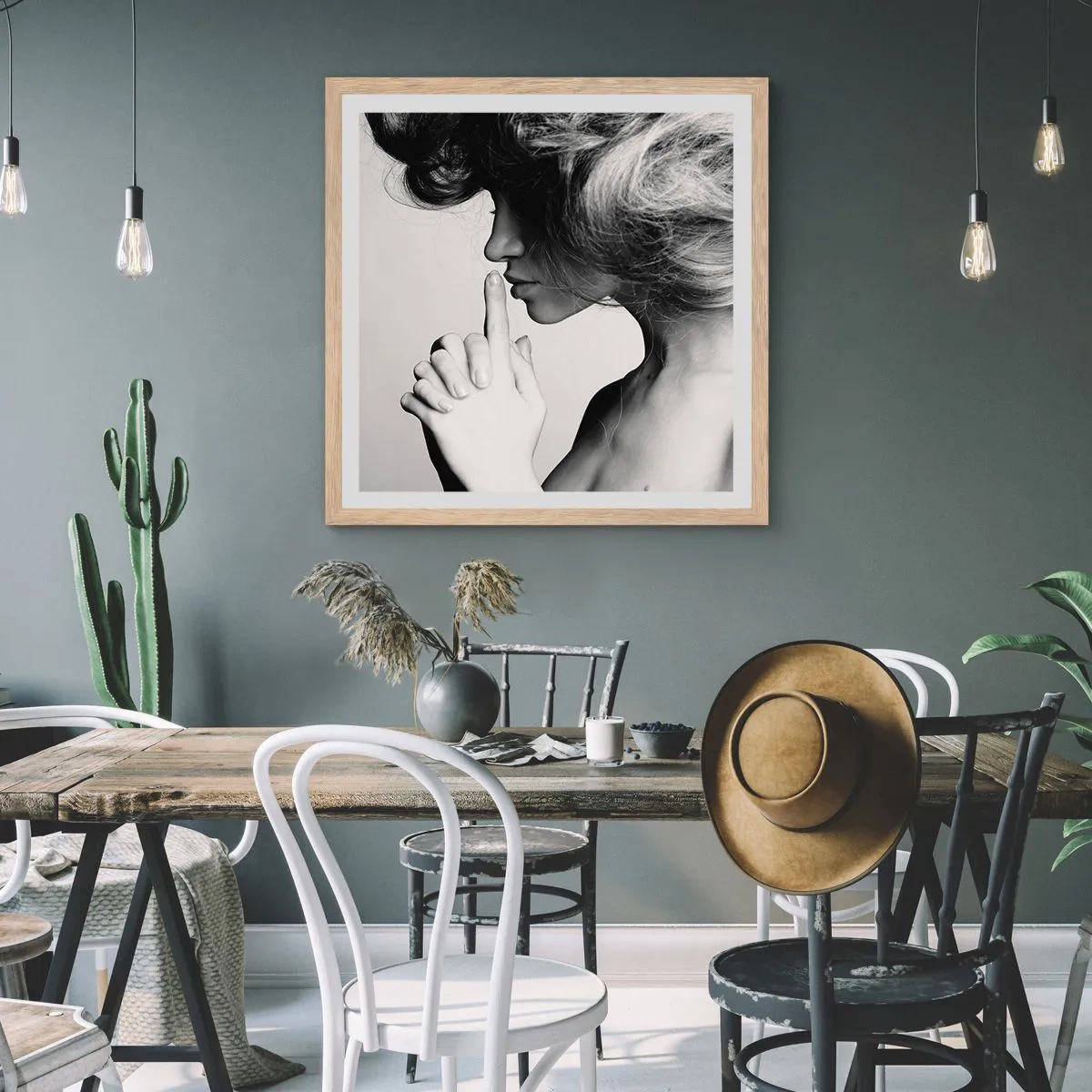 Plakát v rámu světlý dub - Zahleděná do sebe - 60x60 cm