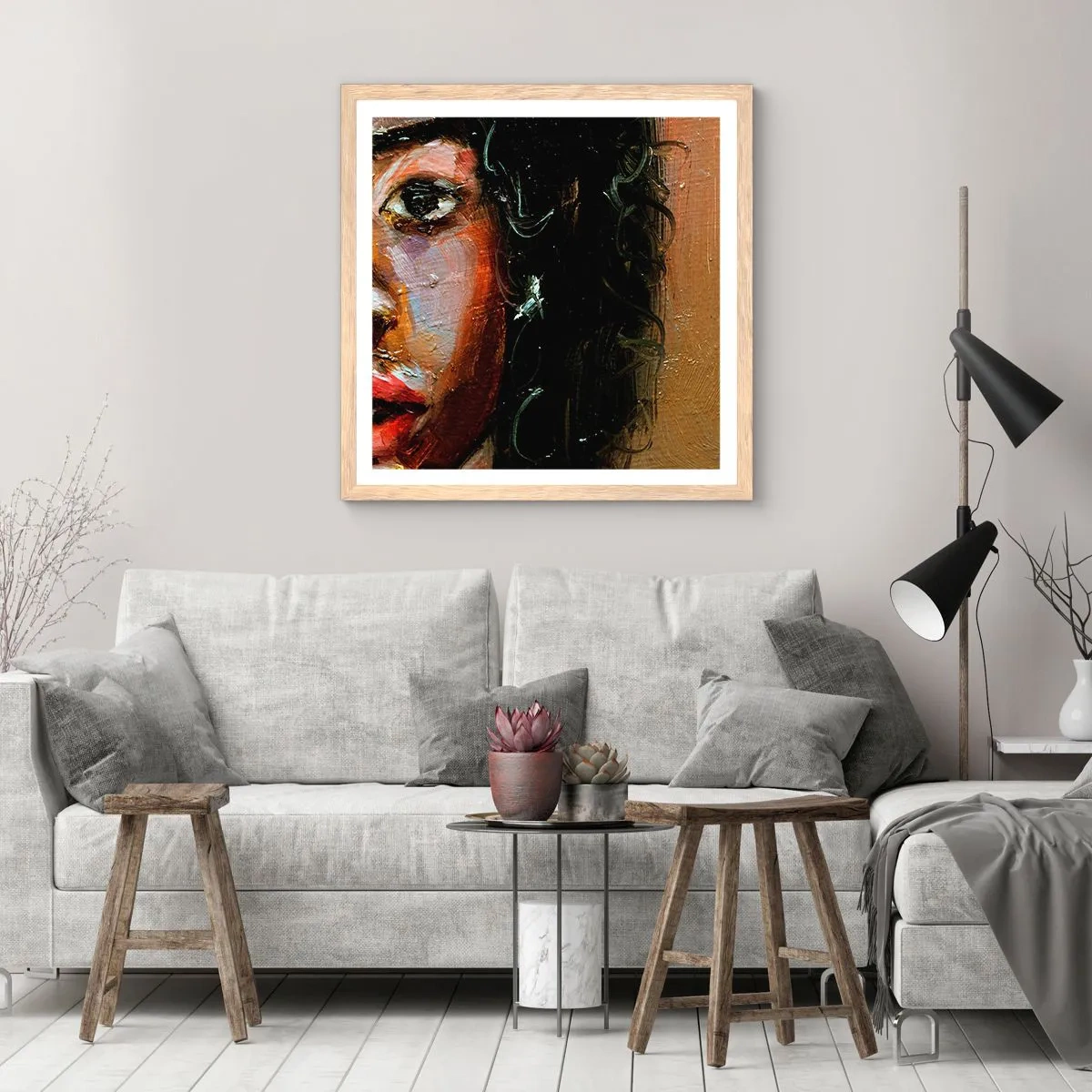 Plakát v rámu světlý dub - Černá a jas - 50x50 cm