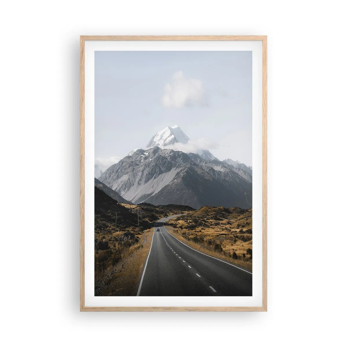 Plakát v rámu světlý dub - Cesta do srdce hor - 61x91 cm