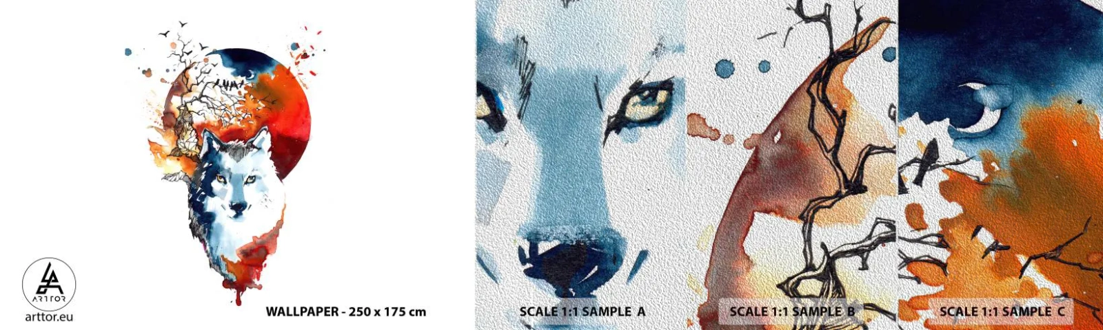 Vzor Fototapety Premium Sand - Nosem na skle - Abstrakce, Zvířata, Vlk - 100x30 cm