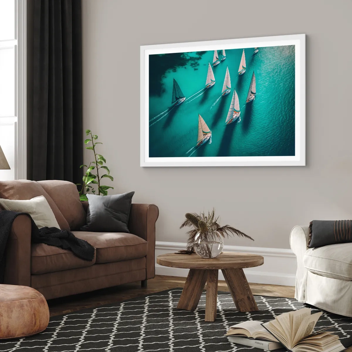 Plakát v bílém rámu - Zápasení s větrem - 100x70 cm