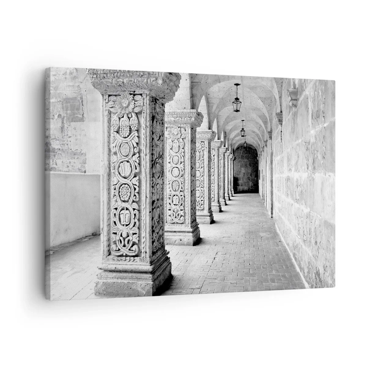 Obraz na plátně - Historické sloupy v monochromatickém záběru - 70x50cm - Kam...? - Moderní nástěnná dekorace do obývacího pokoje a ložnice ARTTOR
