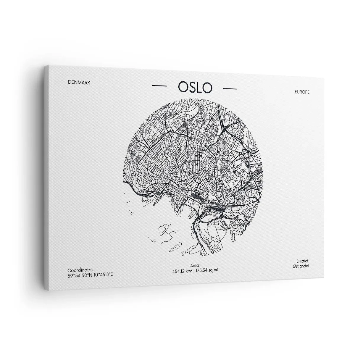 Obraz na plátně - Mapa Osla v minimalistickém černobílém stylu. - 70x50cm - Anatomie Osla - Moderní nástěnná dekorace do obývacího pokoje a ložnice ARTTOR
