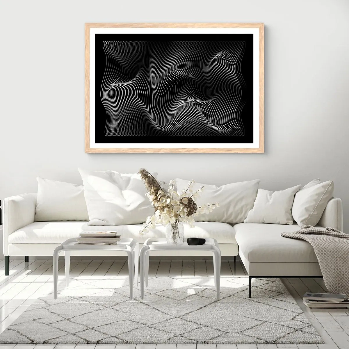 Plakát v rámu světlý dub - Tanec světla v prostoru - 50x40 cm