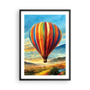 Plakát v černém rámu - Barevný balón nad malebnou krajinou - 50x70cm - V tichu je toho vidět víc - Moderní nástěnná dekorace do obývacího pokoje a ložnice ARTTOR