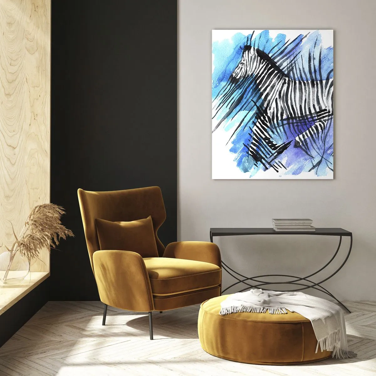 Obraz na skle - Skrytá v proužcích - 50x70 cm