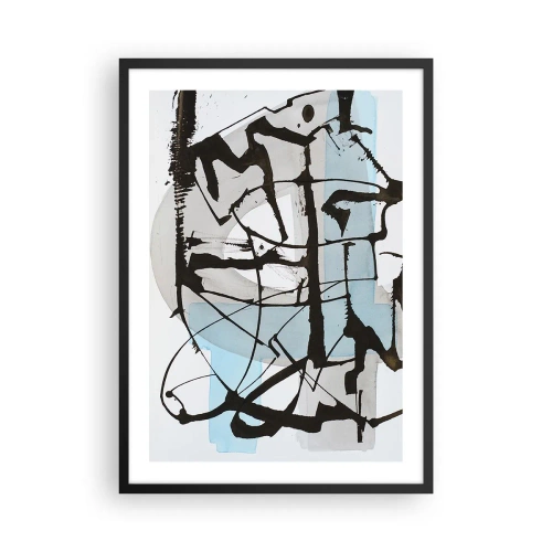 Plakát v černém rámu - Moderní abstrakce v odstínech modré a černé - 50x70cm - Přesto modrá - Moderní nástěnná dekorace do obývacího pokoje a ložnice ARTTOR
