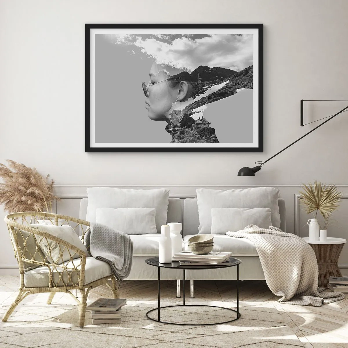 Plakát v černém rámu - Povznešen portrét v oblacích - 50x40 cm
